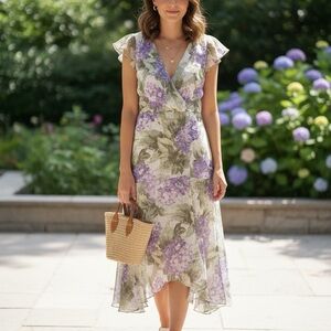 White House Black Market Purple Floral High Low Dress